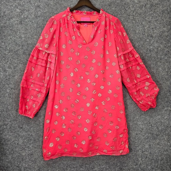Lilly Pulitzer Shift Dress Womens 2 XS Pink Coral Silk Metallic Cocktail Resort - Picture 1 of 12